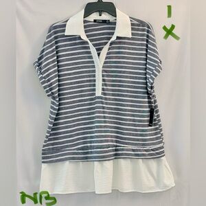 Cruz Women's Striped Polo Blouse - Navy and White